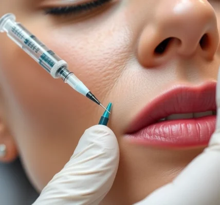 Expert administering Botox Behandlung to smooth facial wrinkles, highlighting precision and care in a clinical environment.