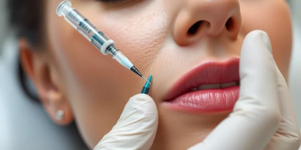 Expert administering Botox Behandlung to smooth facial wrinkles, highlighting precision and care in a clinical environment.