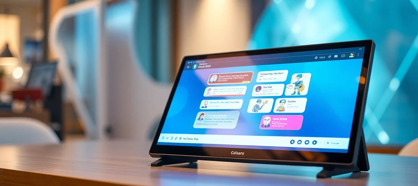 Modern digital chat interface with AI characters engaging in conversation on a sleek screen.