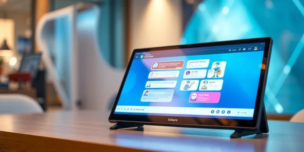 Modern digital chat interface with AI characters engaging in conversation on a sleek screen.