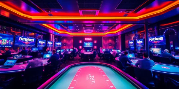Engaging scene of Pokerbros clubs with active players enjoying high-stakes poker online, highlighting the vibrant energy and competitive spirit of online Pokerbros clubs for enthusiasts and professionals.