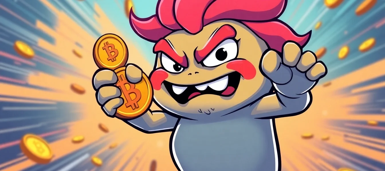 Angry Pepe Coin featured in a lively digital scene with cartoon Pepe holding tokens to attract
