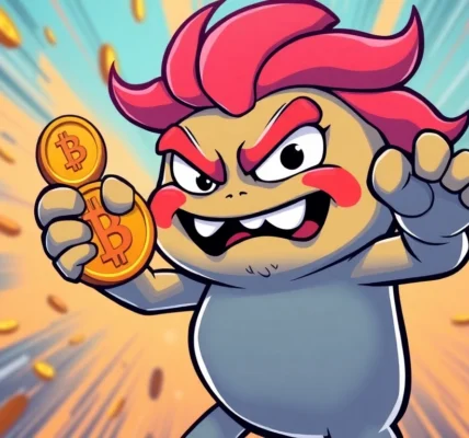 Angry Pepe Coin featured in a lively digital scene with cartoon Pepe holding tokens to attract
