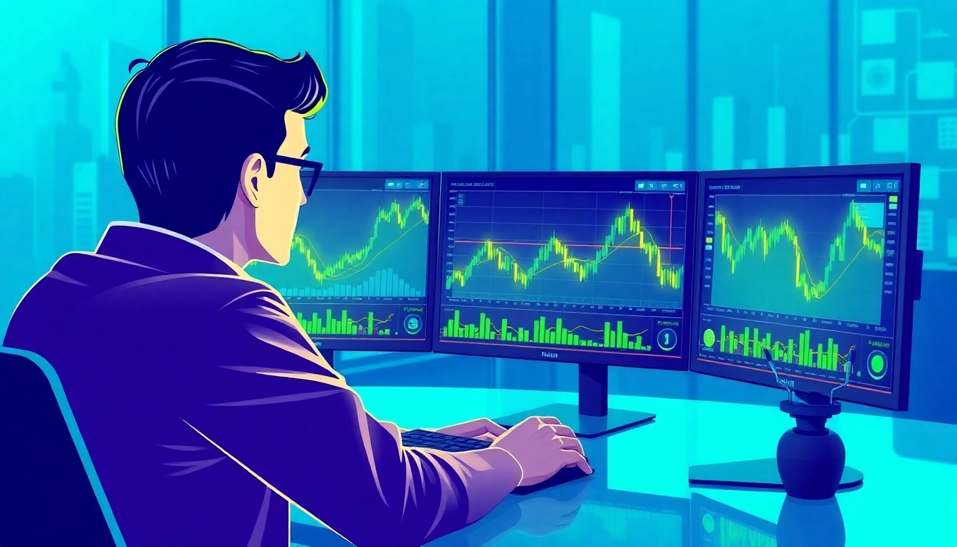 Cryptocurrency Investment Guide professional analyzing digital crypto charts on multiple